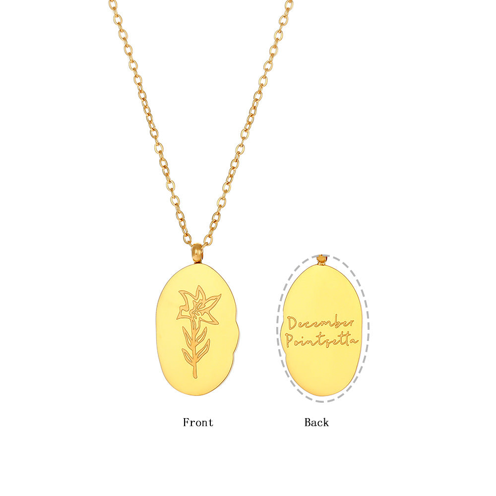 18K Gold Plated Birthday Month Flower Pendant Waterproof Necklace