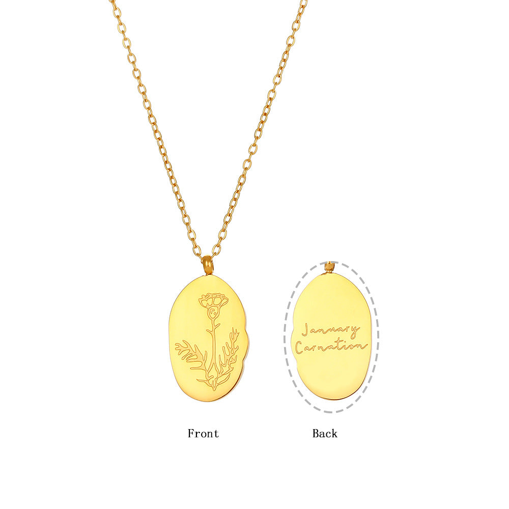 18K Gold Plated Birthday Month Flower Pendant Waterproof Necklace