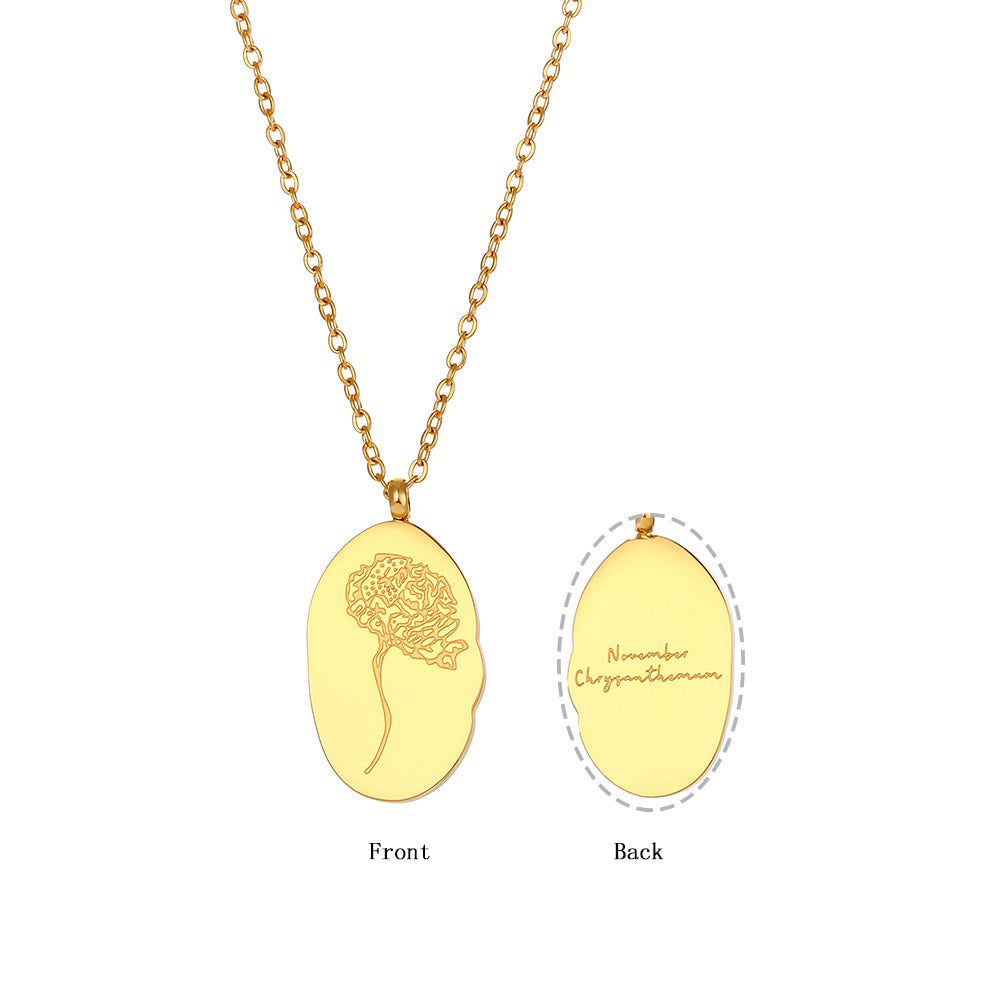 18K Gold Plated Birthday Month Flower Pendant Waterproof Necklace