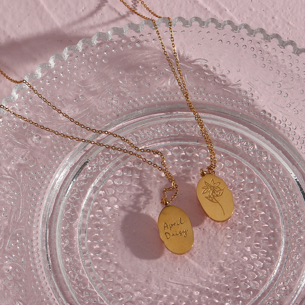 18K Gold Plated Birthday Month Flower Pendant Waterproof Necklace