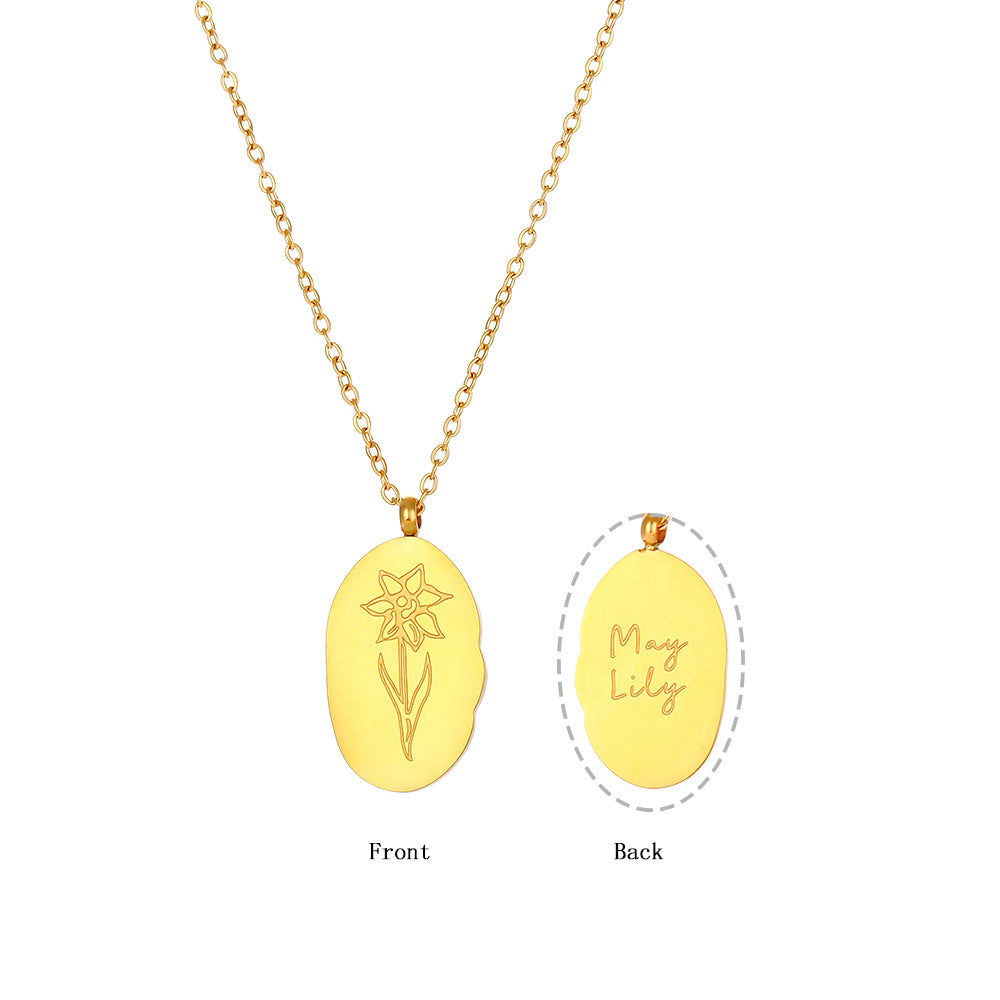 18K Gold Plated Birthday Month Flower Pendant Waterproof Necklace