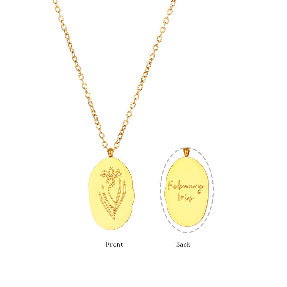 18K Gold Plated Birthday Month Flower Pendant Waterproof Necklace