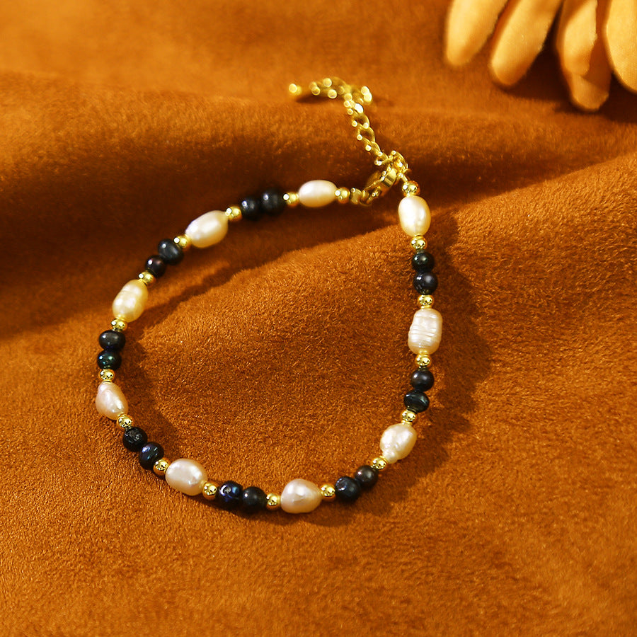 Camellia Pendant Baroque Pink Black Pearl Bracelet