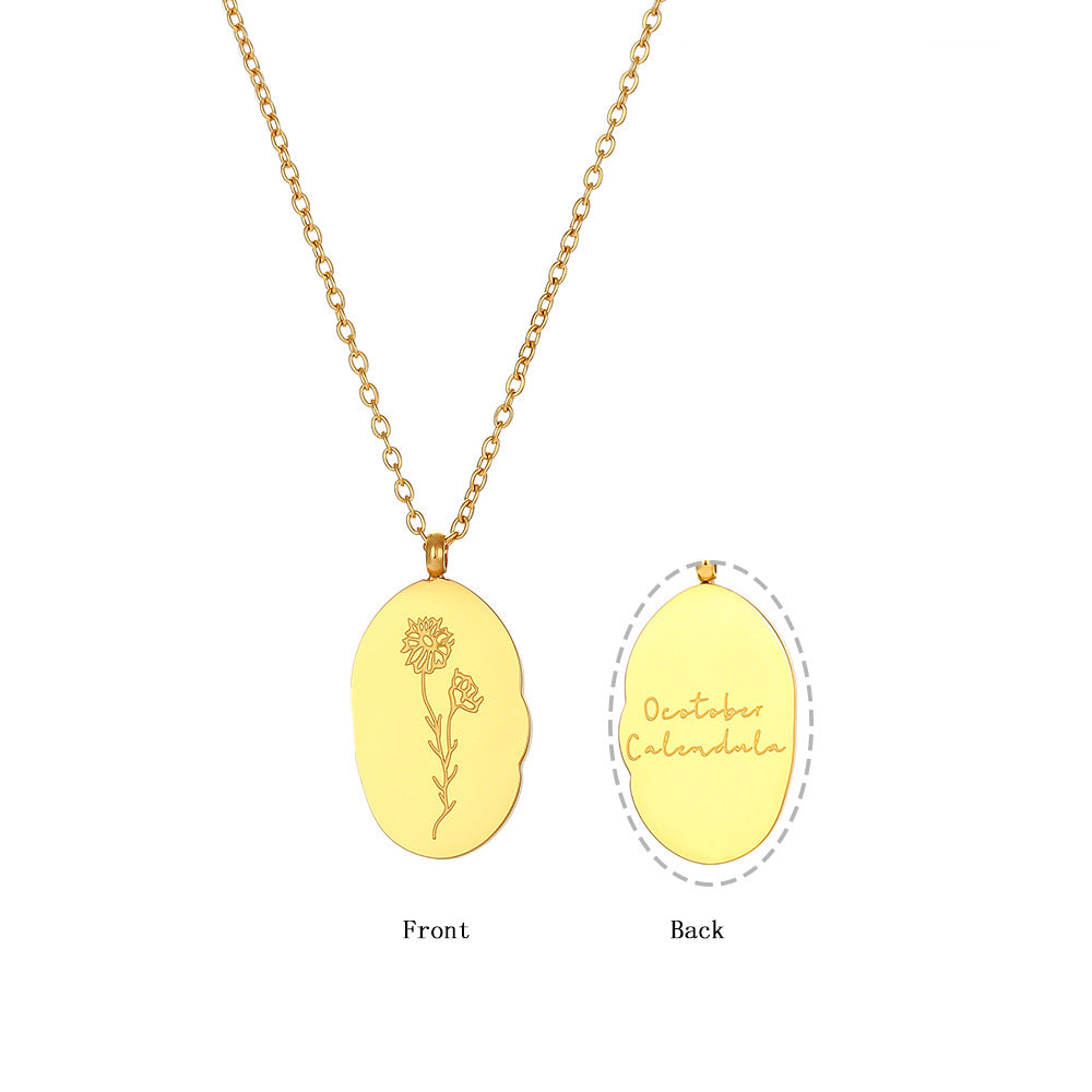 18K Gold Plated Birthday Month Flower Pendant Waterproof Necklace