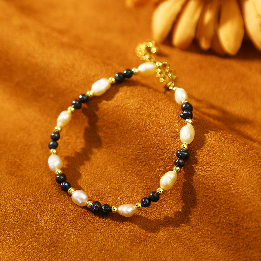 Camellia Pendant Baroque Pink Black Pearl Bracelet