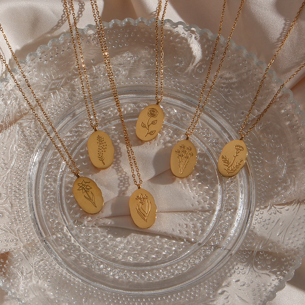 18K Gold Plated Birthday Month Flower Pendant Waterproof Necklace
