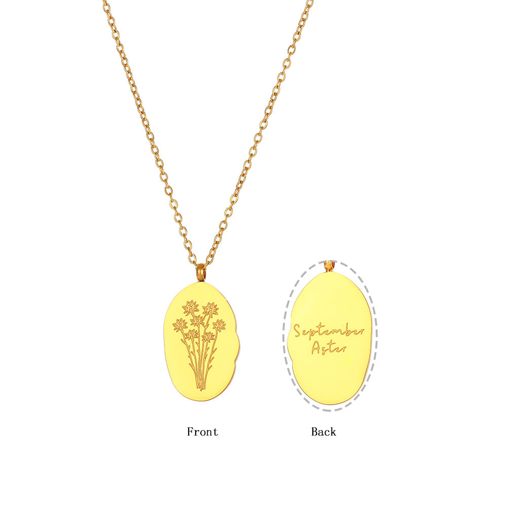 18K Gold Plated Birthday Month Flower Pendant Waterproof Necklace