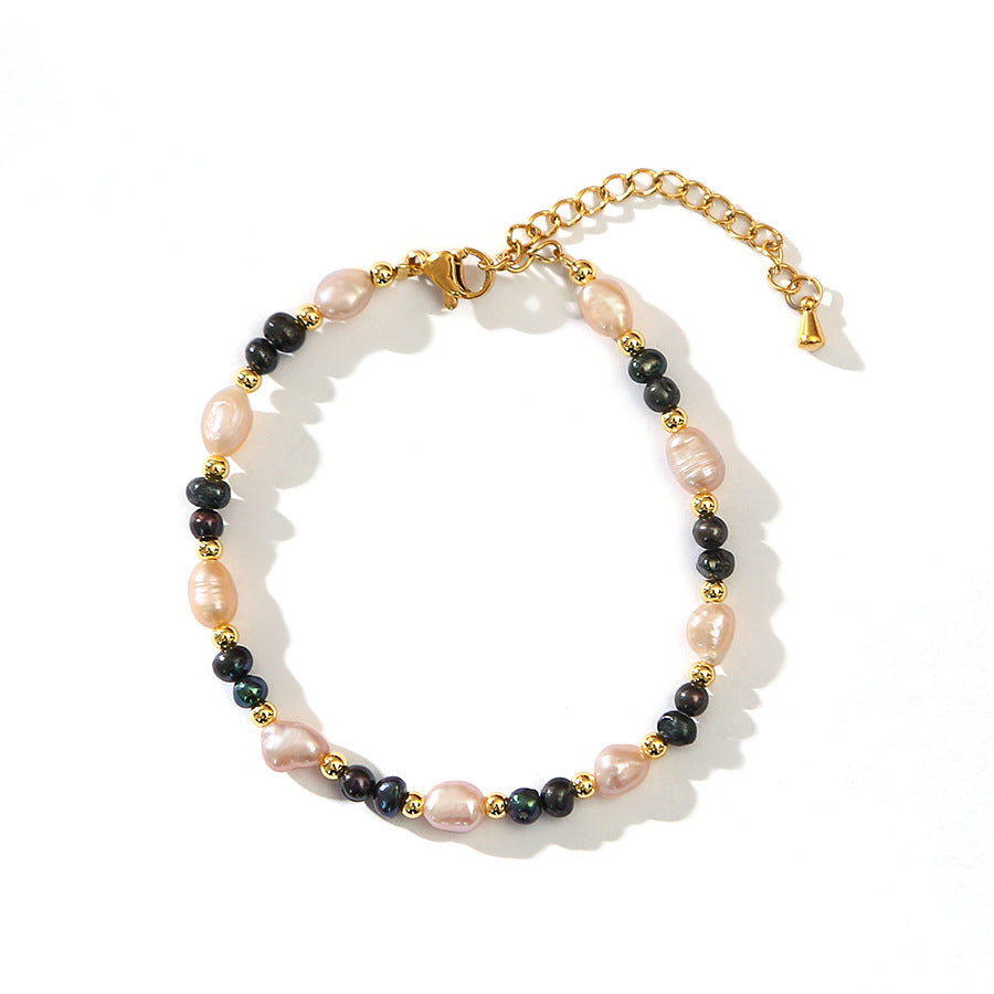 Camellia Pendant Baroque Pink Black Pearl Bracelet