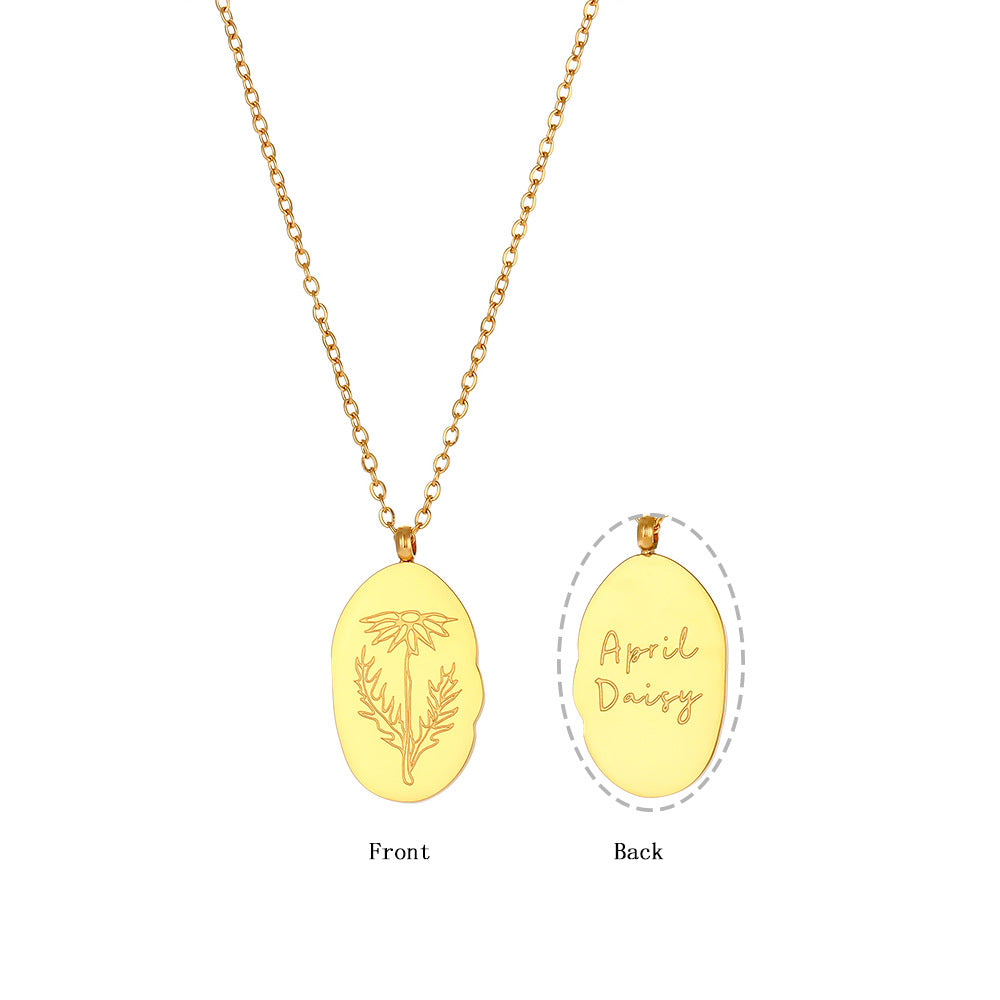 18K Gold Plated Birthday Month Flower Pendant Waterproof Necklace