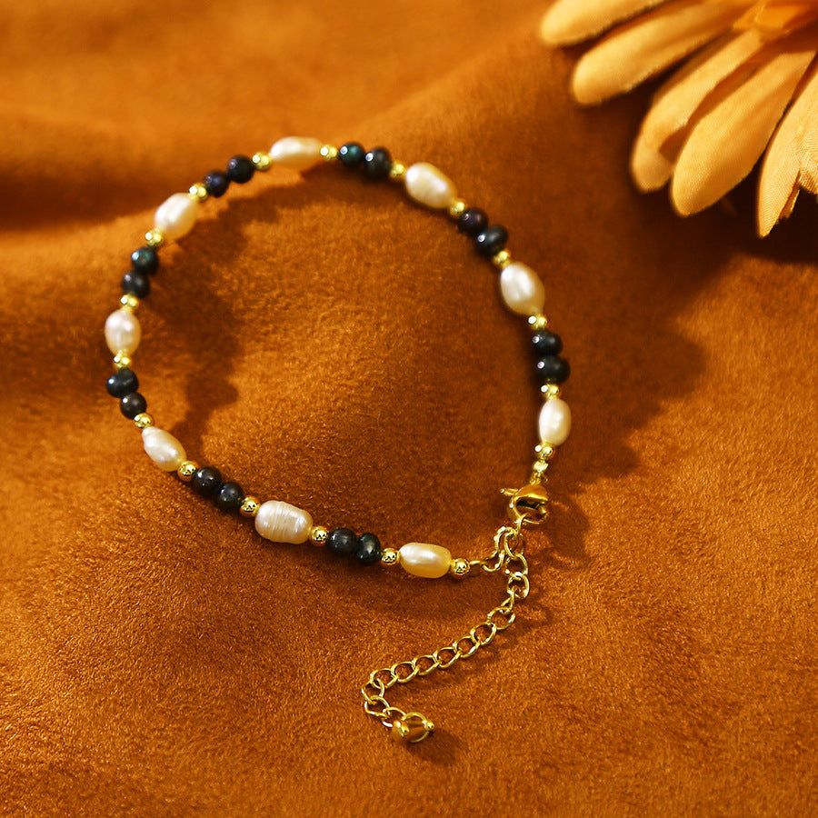 Camellia Pendant Baroque Pink Black Pearl Bracelet