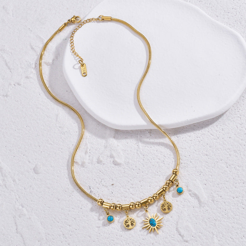 18K Gold Plated Snake Bone Sun Pendant Necklace