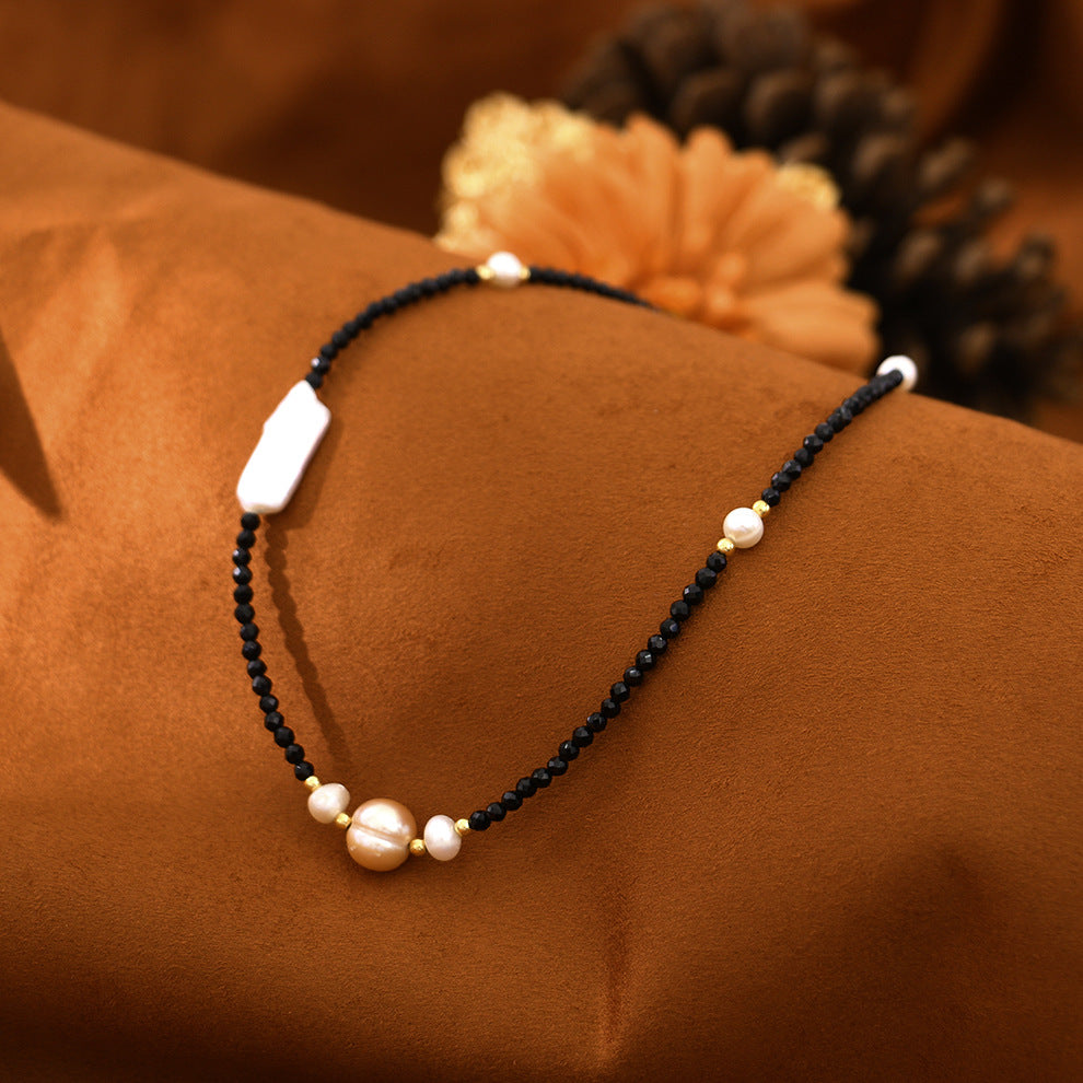 Baroque Natural Freshwater Pearl Black Spinel Necklace
