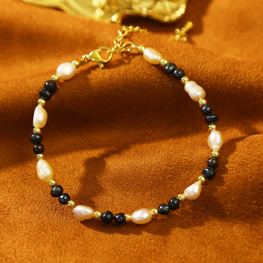 Camellia Pendant Baroque Pink Black Pearl Bracelet