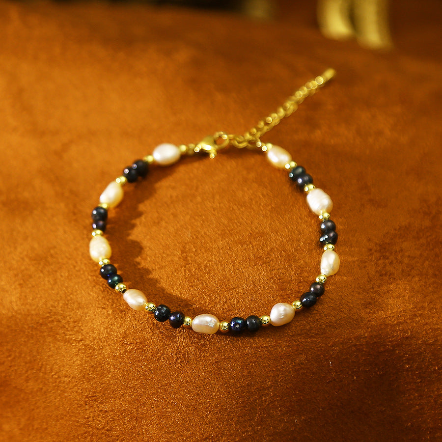 Camellia Pendant Baroque Pink Black Pearl Bracelet