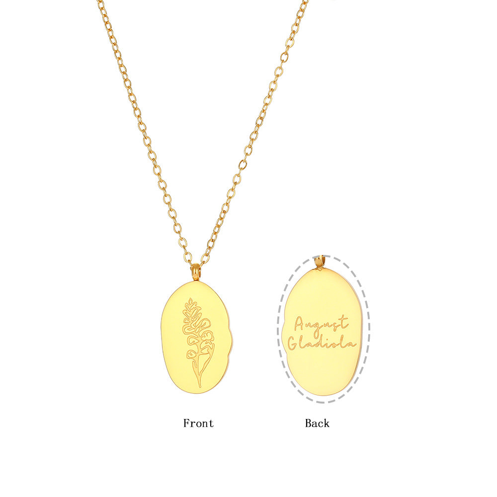 18K Gold Plated Birthday Month Flower Pendant Waterproof Necklace