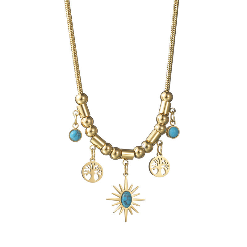 18K Gold Plated Snake Bone Sun Pendant Necklace