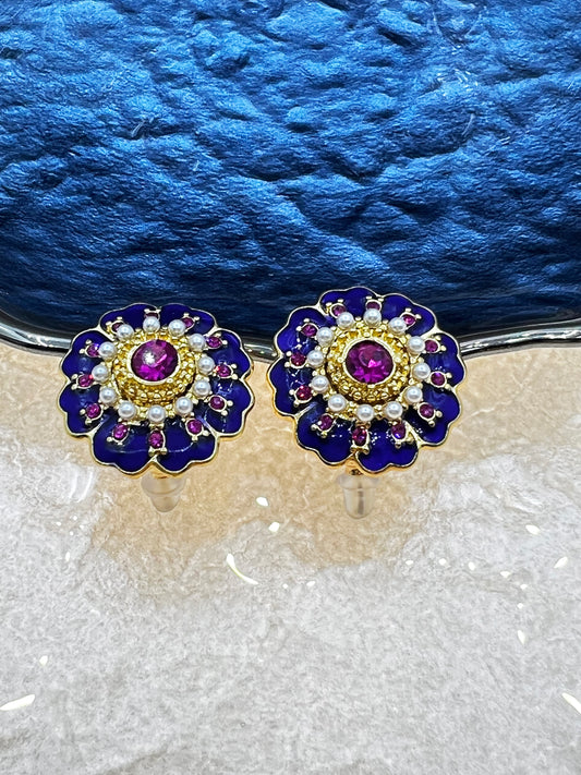 French Violet Grape Drop Oil Medieval Earrings