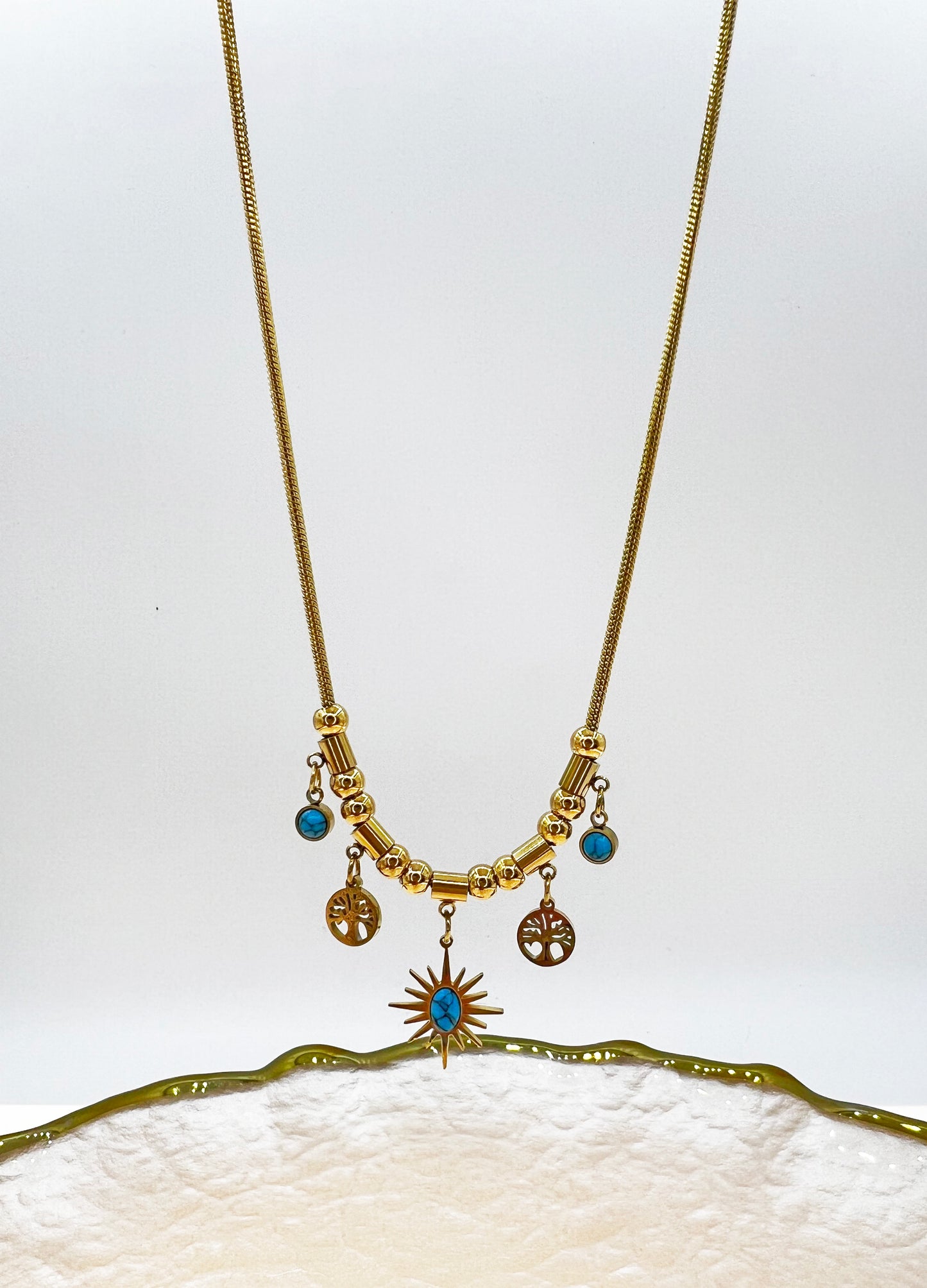 18K Gold Plated Snake Bone Sun Pendant Necklace