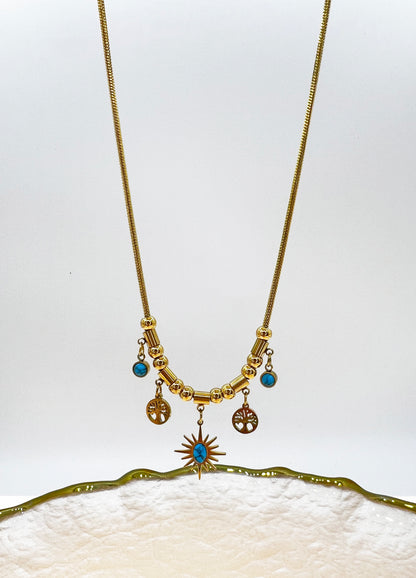 18K Gold Plated Snake Bone Sun Pendant Necklace