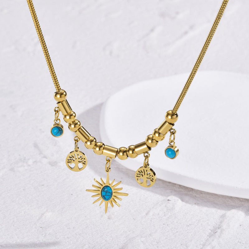 18K Gold Plated Snake Bone Sun Pendant Necklace