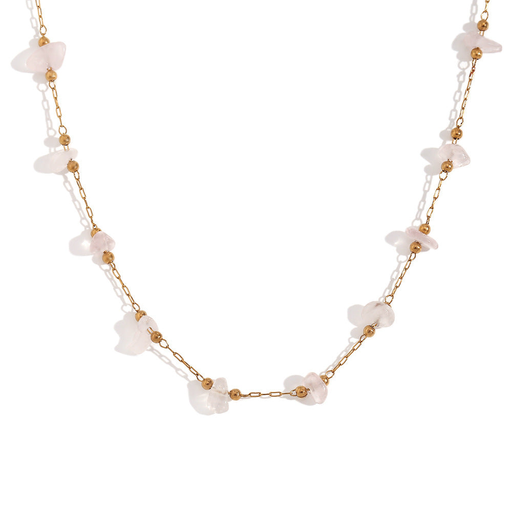 18K Gold Plated Pink Crystal Handmade Chain Waterproof Necklace