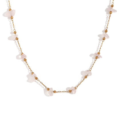 18K Gold Plated Pink Crystal Handmade Chain Waterproof Necklace