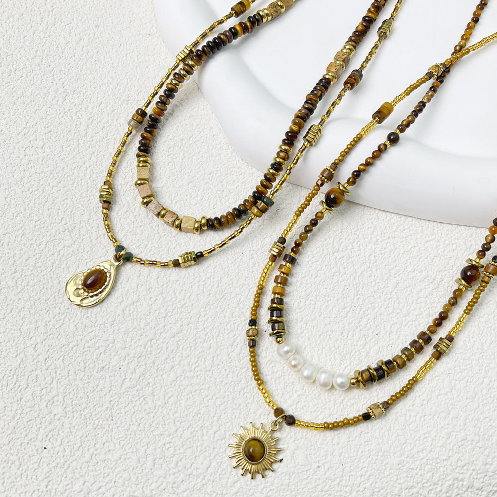 Natural Tiger Eye Stone Avocado Pendant Necklace