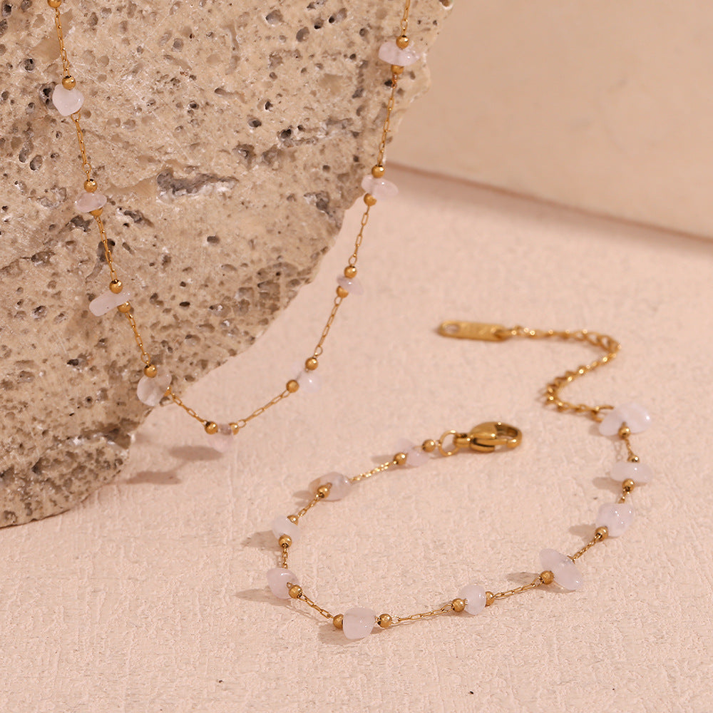 18K Gold Plated Pink Crystal Handmade Chain Waterproof Necklace