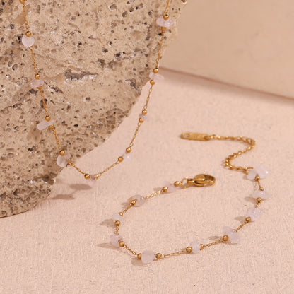 18K Gold Plated Pink Crystal Handmade Chain Waterproof Necklace