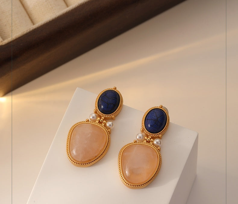 French Vintage Natural Stone Geometric Earrings