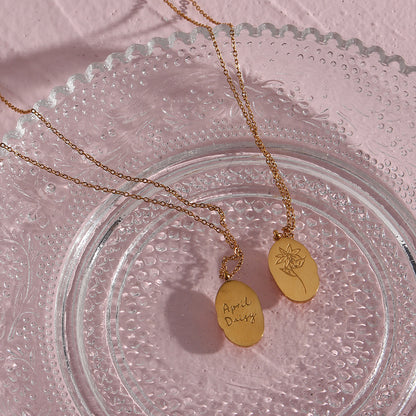 18K Gold Plated Birthday Month Flower Pendant Waterproof Necklace