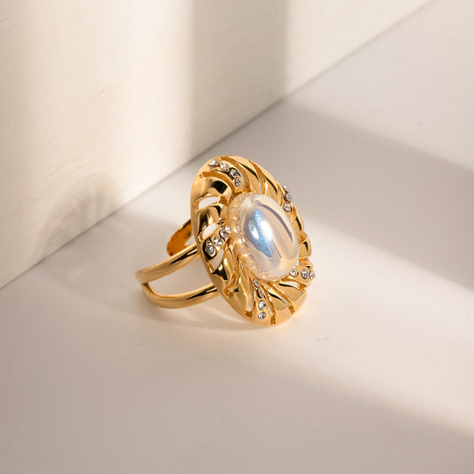 18K Gold Plated Mermaid Pearl Open Ring Waterproof
