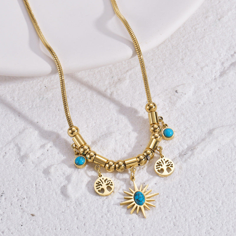 18K Gold Plated Snake Bone Sun Pendant Necklace