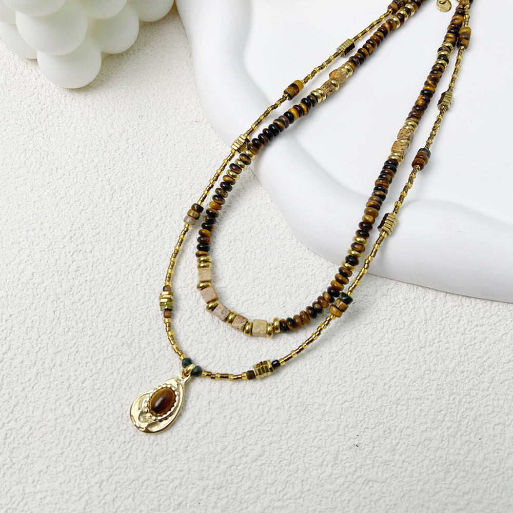 Natural Tiger Eye Stone Avocado Pendant Necklace
