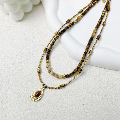Natural Tiger Eye Stone Avocado Pendant Necklace