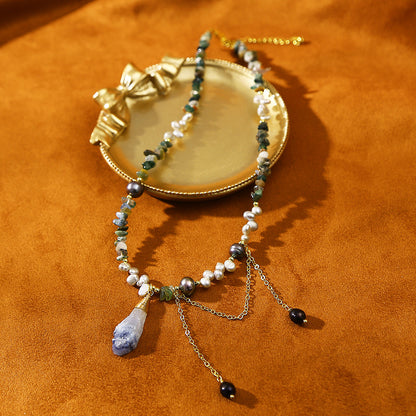 Natural Crystal Rough Tourmaline Petal Baroque Pearl Necklace