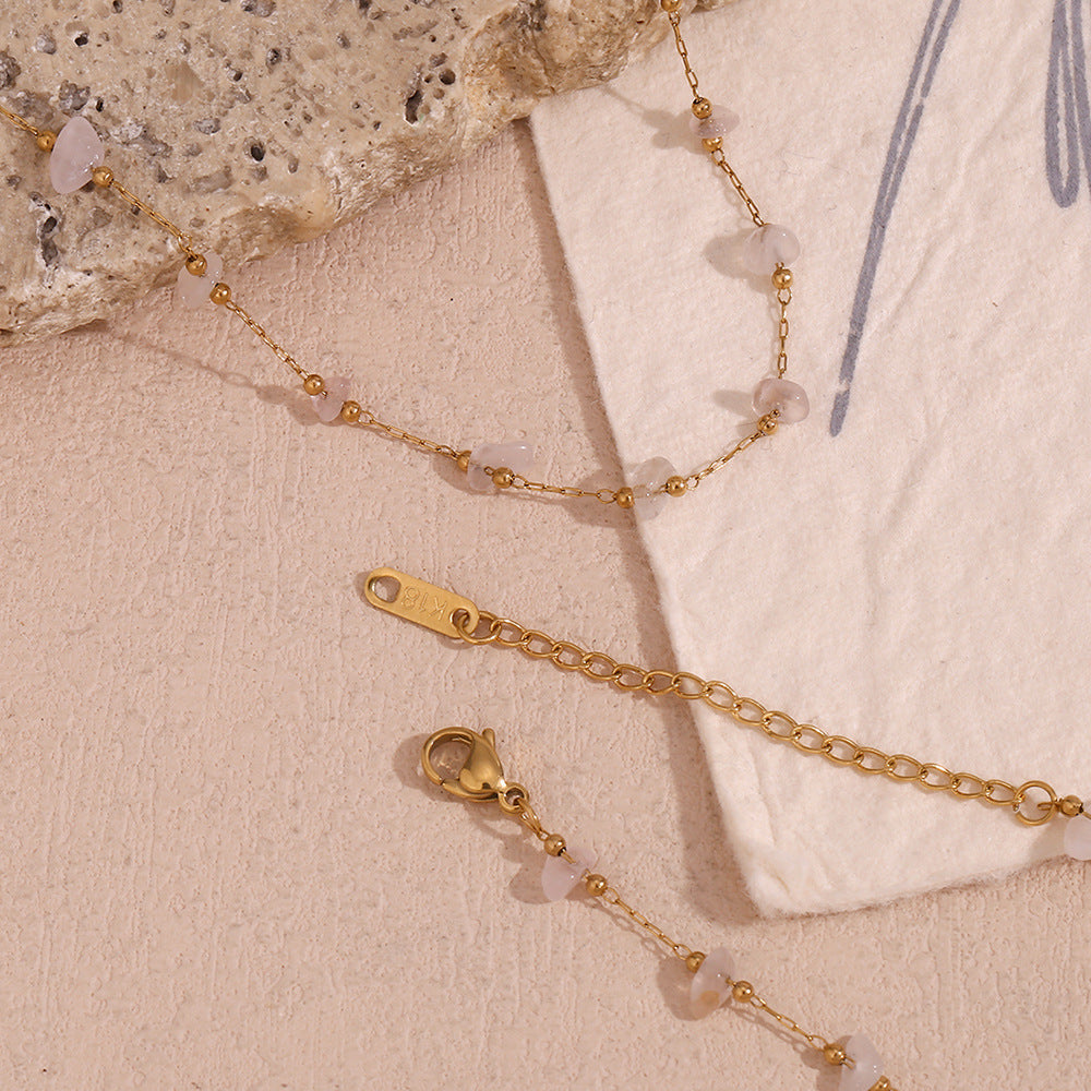 18K Gold Plated Pink Crystal Handmade Chain Waterproof Necklace