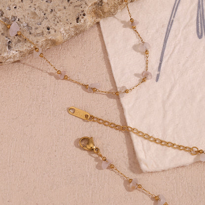 18K Gold Plated Pink Crystal Handmade Chain Waterproof Necklace