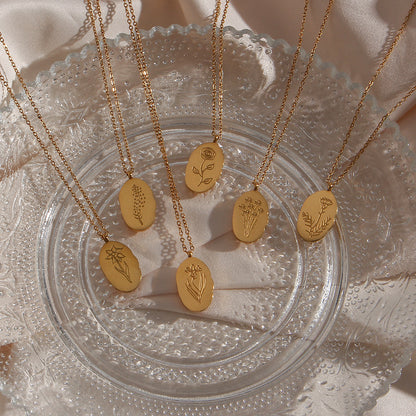 18K Gold Plated Birthday Month Flower Pendant Waterproof Necklace