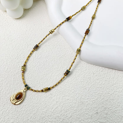 Natural Tiger Eye Stone Avocado Pendant Necklace