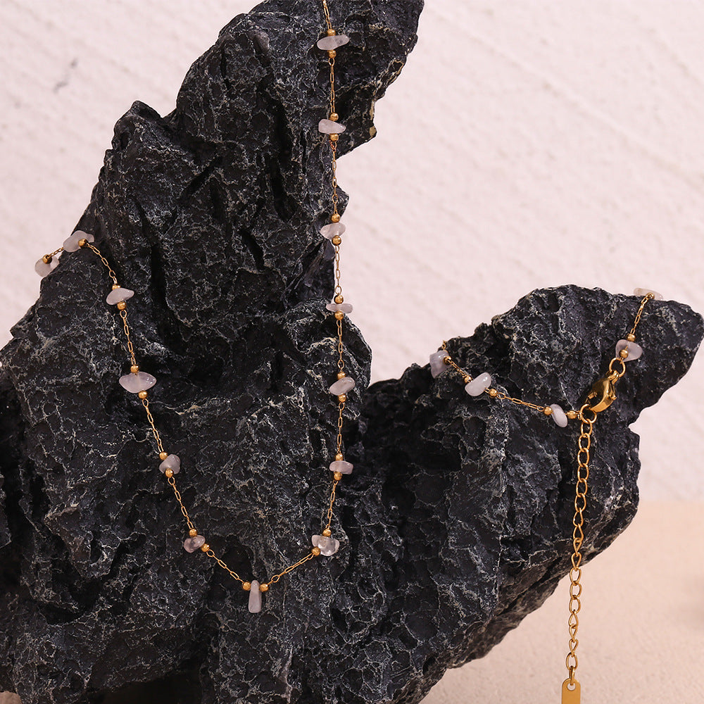 18K Gold Plated Pink Crystal Handmade Chain Waterproof Necklace