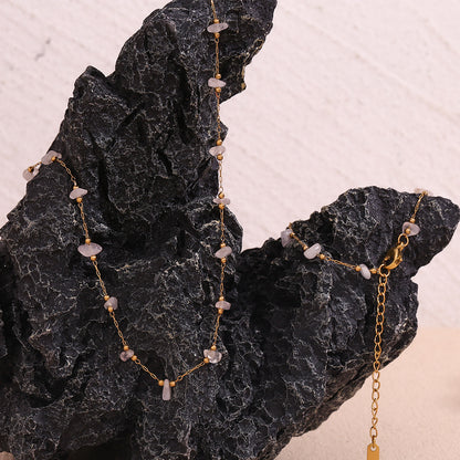 18K Gold Plated Pink Crystal Handmade Chain Waterproof Necklace