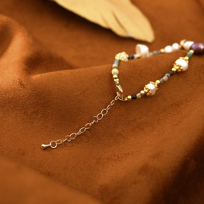 Zircon Inlaid Natural Pearl And Tourmaline Bracelet