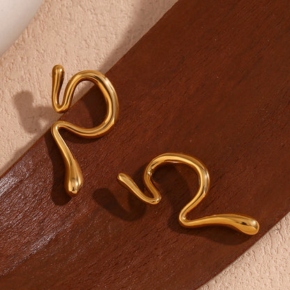 18K Stainless Steel Irregular Waterproof Curved Ear-clips