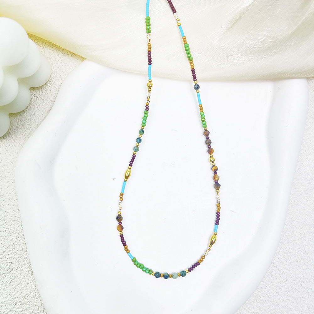 Tiger eye stone rice bead necklace
