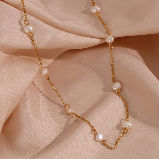 18K Gold Plated Freshwater Pearl  Waterproof Necklace