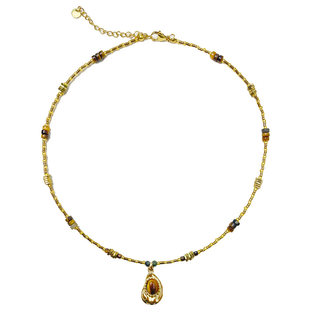 Natural Tiger Eye Stone Avocado Pendant Necklace