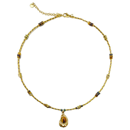 Natural Tiger Eye Stone Avocado Pendant Necklace